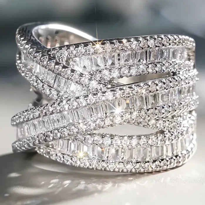 Multi-layer Cross Design Cubic Zirconia Wedding Party Rings for Women