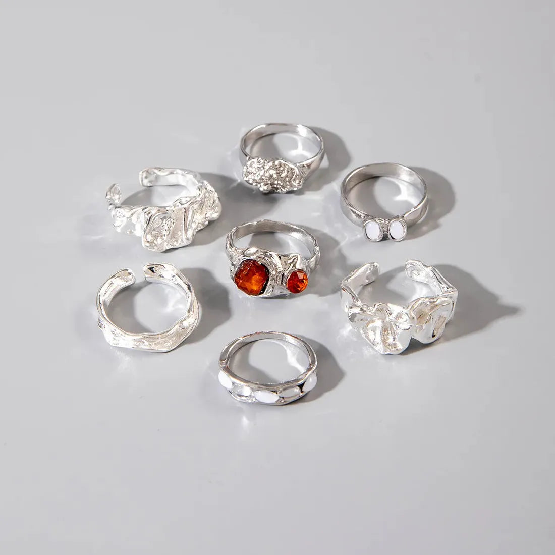 7Pcs Vintage Red Crystal Geometric Rings Set for Women Men Fashion Jewelry
