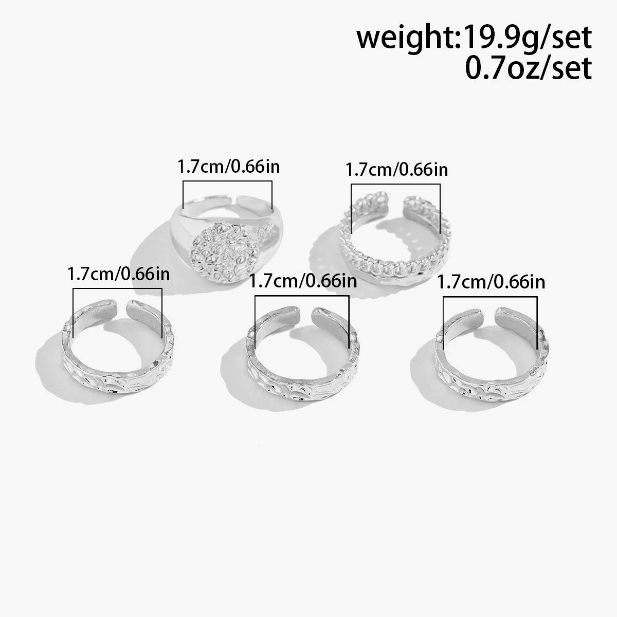 5Pcs Adjustable Zinc Alloy Punk Geometric Dome Finger Ring Set for Women