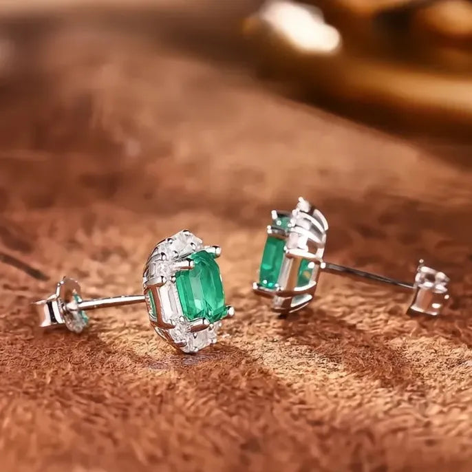 Green Geometric Cubic Zirconia Stud Earrings for Women in Copper Alloy Jewelry