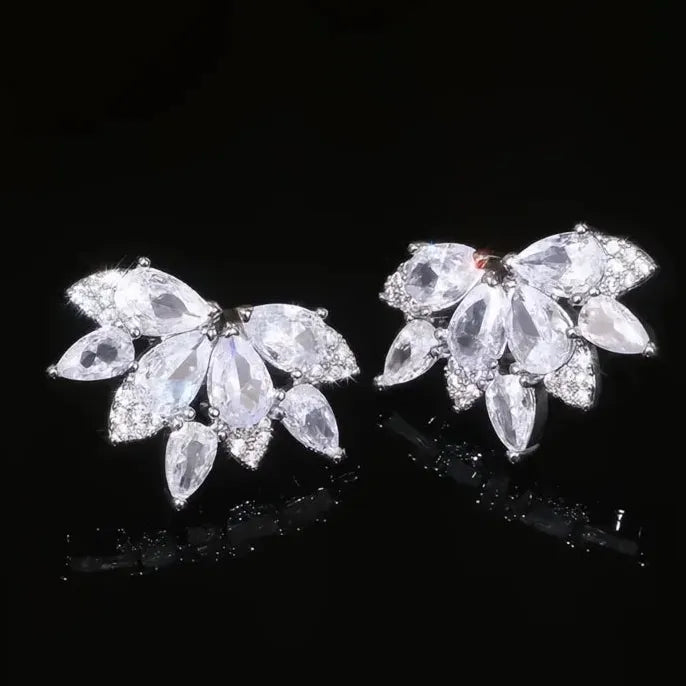 Geometric Copper Alloy Stud Earrings with Cubic Zirconia for Women