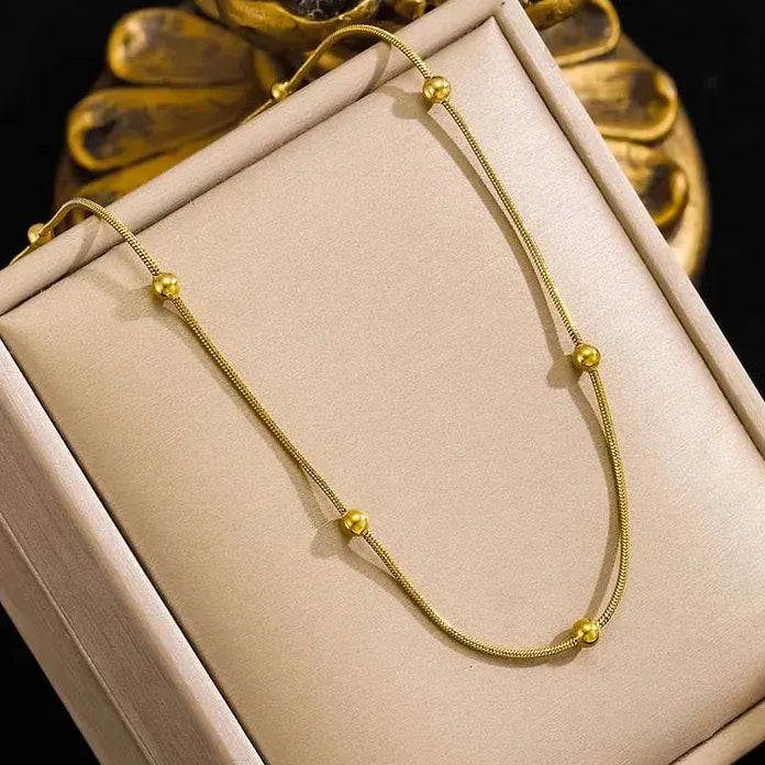 Stainless Steel Round Bead Choker Necklace & Bracelet Set for Women Gold Snake Chain Jewelry