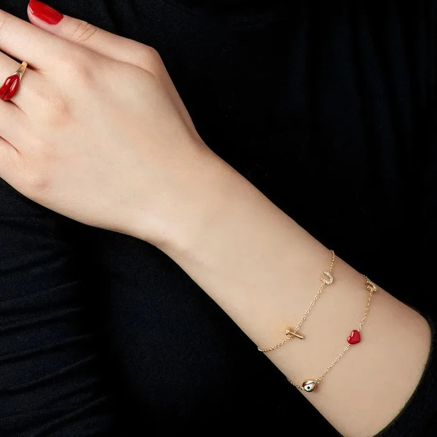 18K Gold Plated Stainless Steel U-Shape Rivet Bracelet Women Adjustable Gift Jewelry