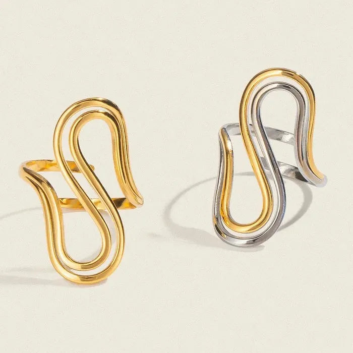 Gold Color Stainless Steel Adjustable Double S-Shaped Ring for Women Jewelry