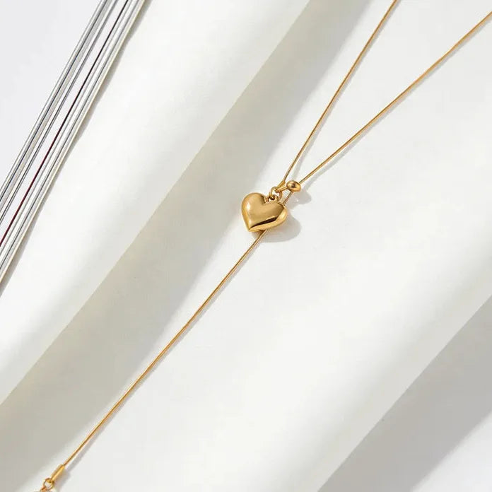 Luxury Stainless Steel Heart Pendant Necklace for Women Adjustable Chain