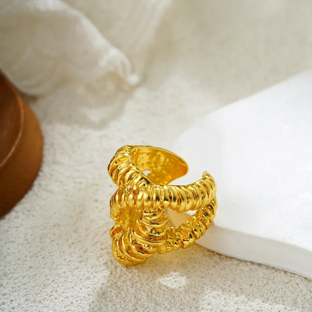 18k Gold Plated Punk Geometric Lava Textured Knuckle Ring for Women Girls