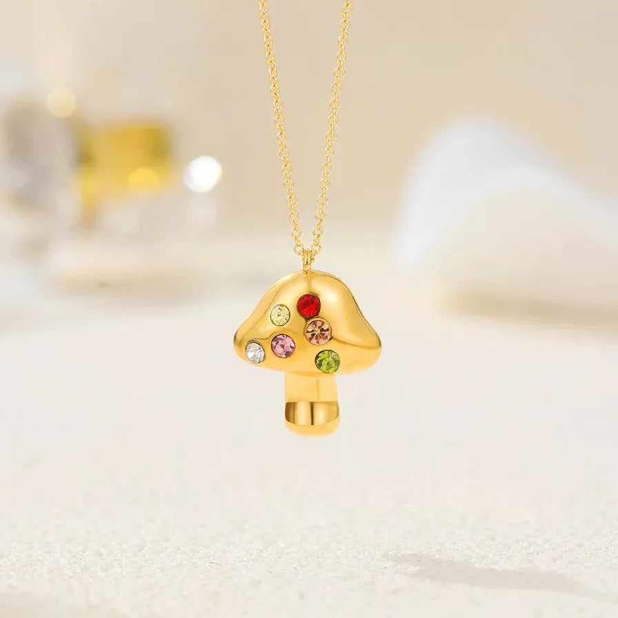 Mushroom Pendant Necklace Women Gold Plated Geometric Zircon Choker Gift Jewelry