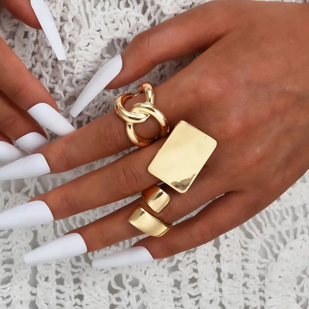 3Pcs Adjustable Irregular Geometric Skeleton Rings Unisex Punk Jewelry