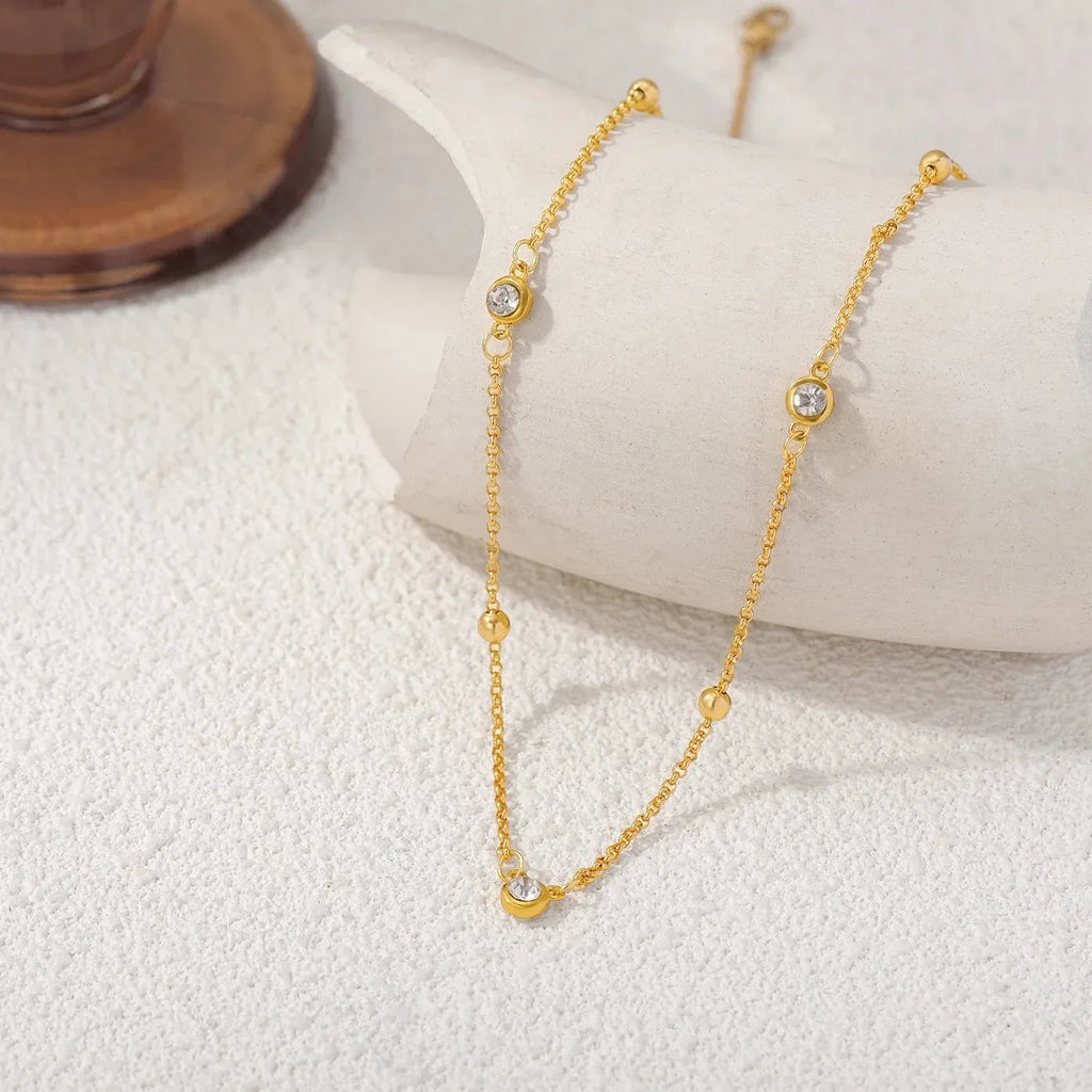 18K Gold Plated Stainless Steel Waterdrop Zircon Necklace for Women Gift