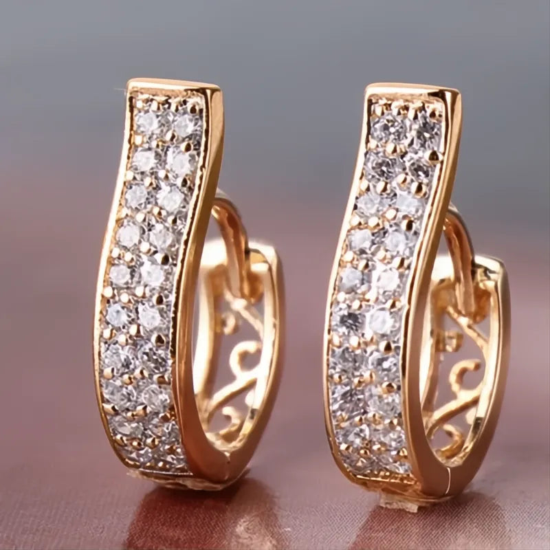 Unique Design Hollow Out Irregular Gold Color Hoop Earrings for Women Cubic Zirconia Fashion Jewelry