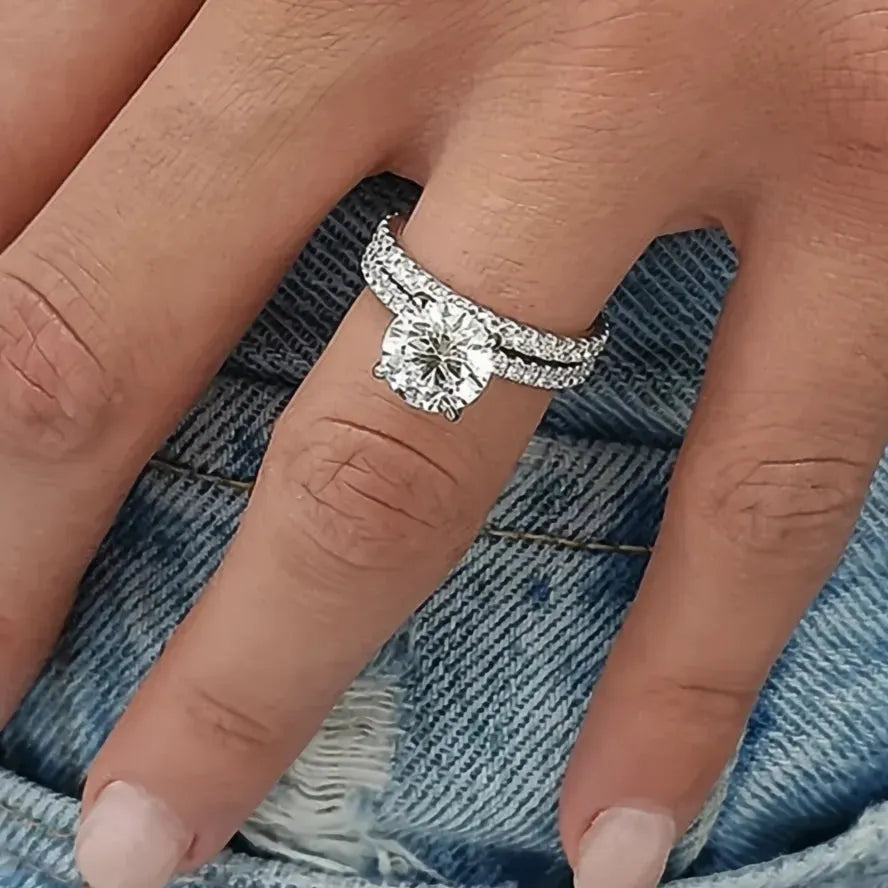 Elegant Round Square CZ Rings for Women Silver Brass Cubic Zirconia Wedding Engagement Jewelry Set
