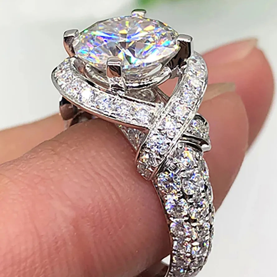Elegant Silver Plated Promise Ring with Paved Zirconia, Acrylic Zinc Alloy Gift