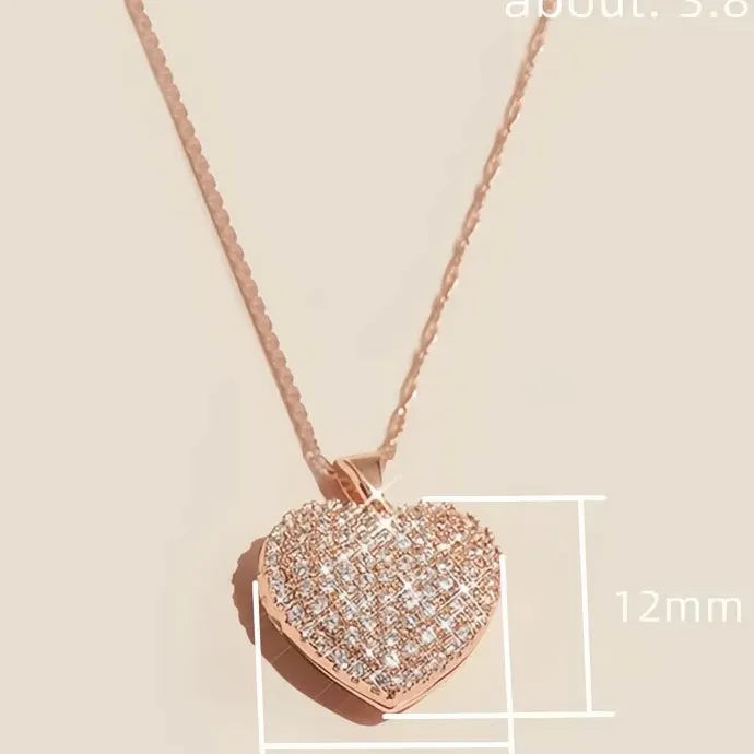 Rose Gold Heart Necklace with CZ Stones Geometric Pendant Wedding Gift