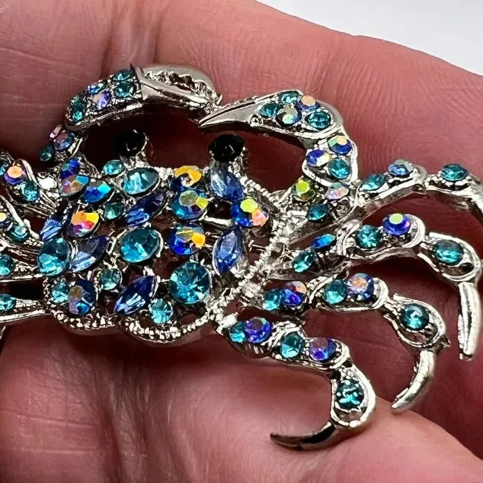 Blue Crystal Crab Brooch Animal Jewelry Gift for Women Men
