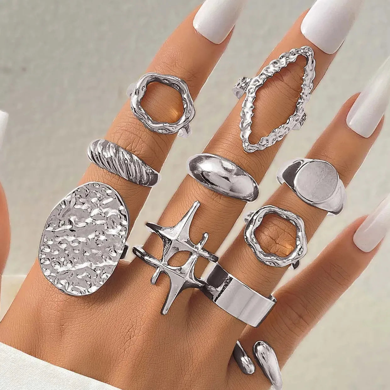 10Pcs Vintage Punk Gold Metal Star Open Rings for Women Party Jewelry Gift
