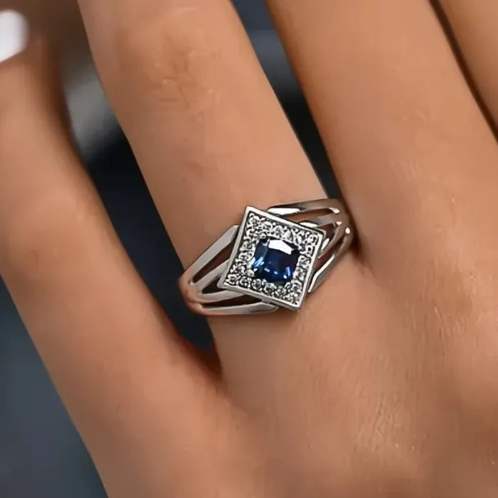 Elegant Blue Cubic Zirconia Brass Ring for Women Party Jewelry