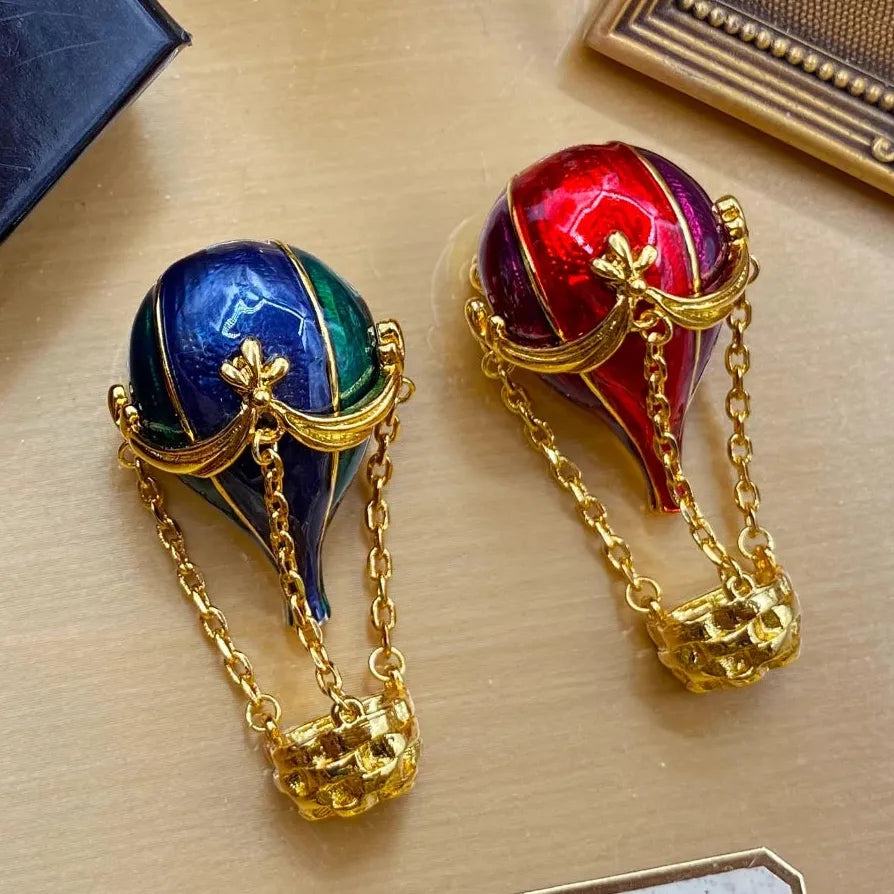 Vintage Luxury Red Blue Hot Air Balloon Brooch Pin for Women