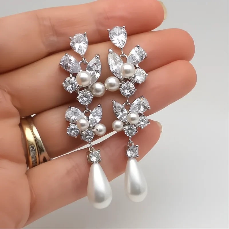 Aesthetic Bridal Imitation Pearl Dangle Earrings Luxury Trendy Engagement Wedding Jewelry for Women