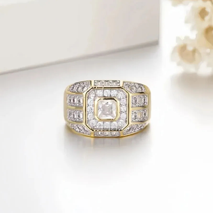 Hip Hop Rock Ring Men Women Luxury Gold Color Zinc Alloy Rhinestone Zircon