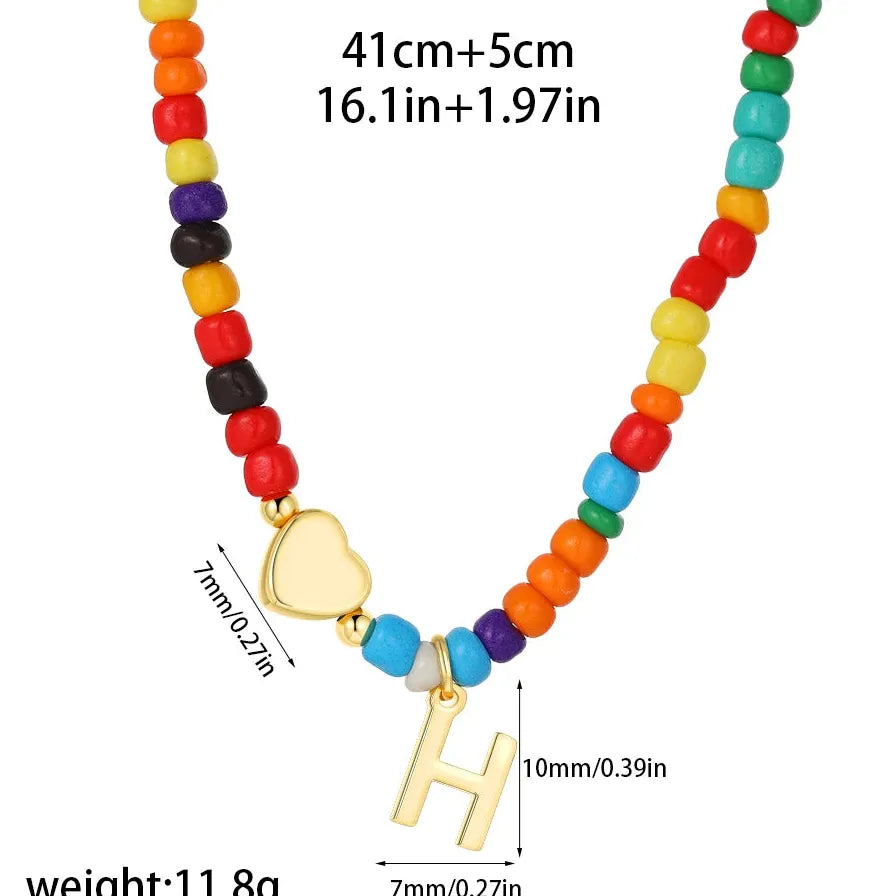 18k Gold Plated Alphabet Letter Pendant Necklace Beads Mini Heart Choker Women