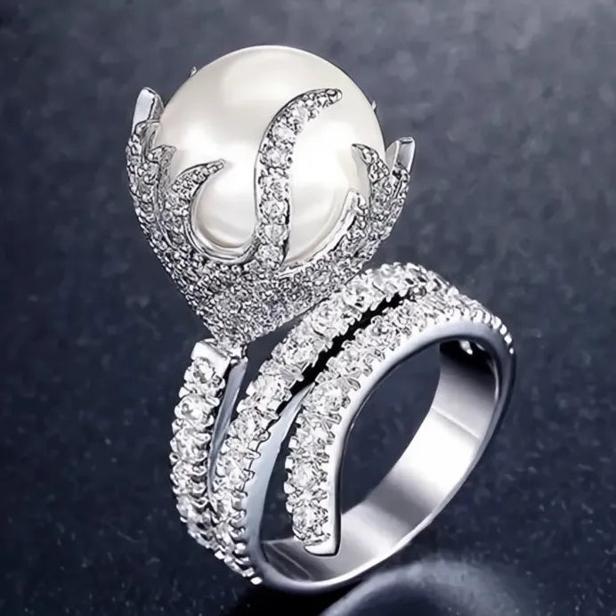 Elegant Luxury Imitation Pearl Wedding Band Ring for Women Party Jewelry