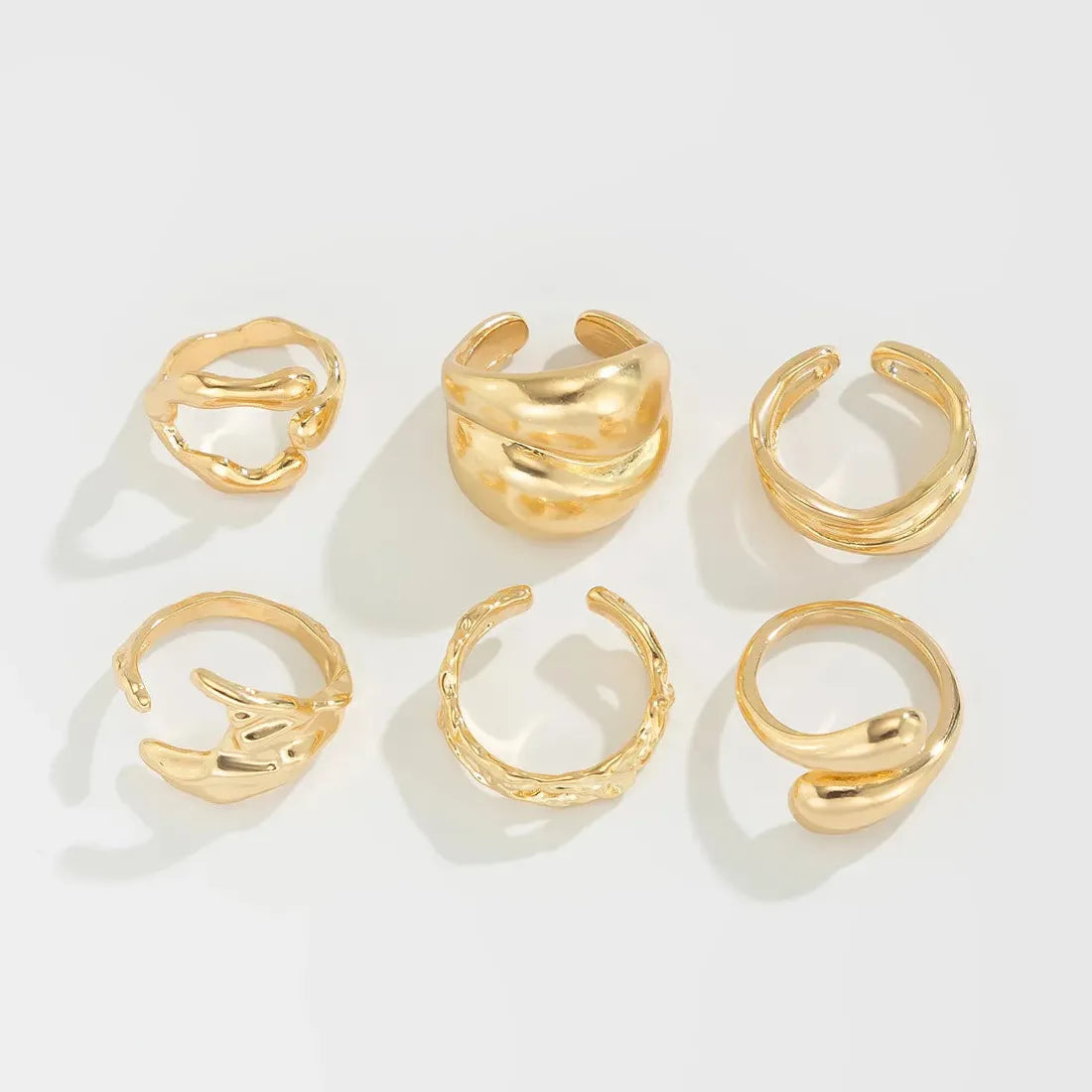 6Pcs Adjustable Vintage Geometric Metal Rings Set Gold Silver Bridal Jewelry