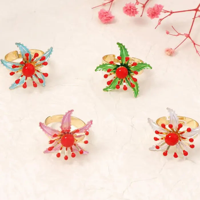 Adjustable Bohemian Flower Plant Pattern Ring for Women Vintage Jewelry