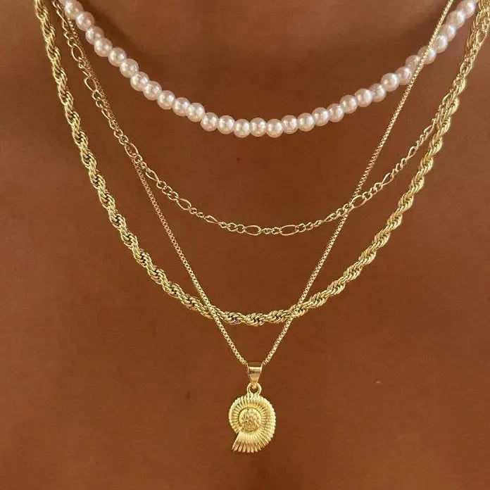 Bohemian Multi-Layer Pearl Conch Pendant Necklace for Women Jewelry Gift