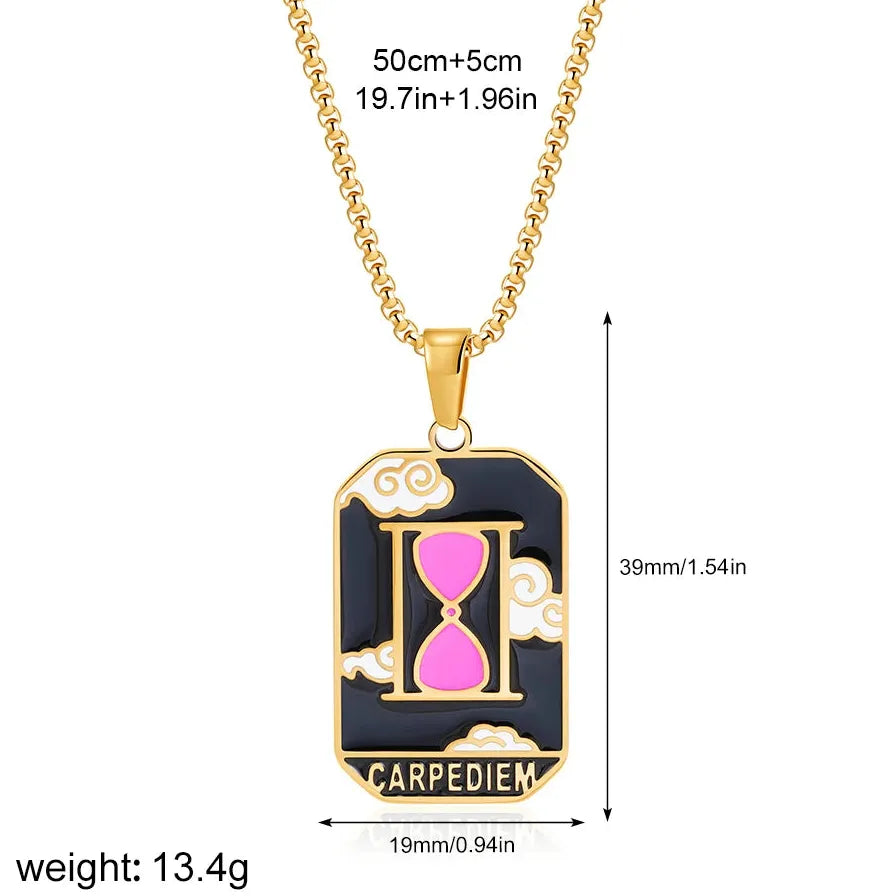 Vintage Gold Plated Stainless Steel Tarot Card Pendant Necklace for Women Punk
