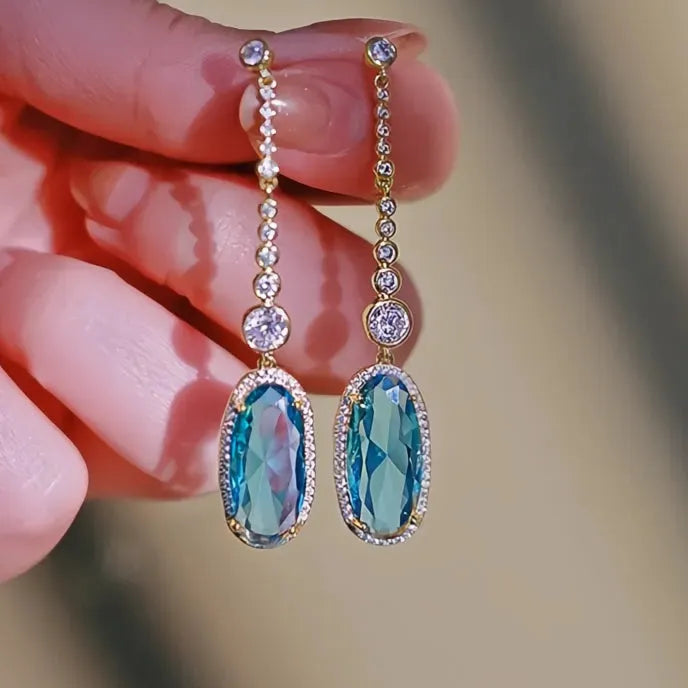 Silver Gold Sky Blue Cubic Zirconia Drop Earrings for Women Daily Wear Party Jewelry