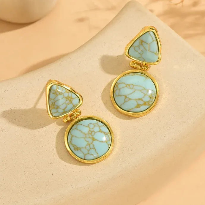 Bohemian Style Retro Geometric Turquoise Zinc Alloy Drop Earrings for Women