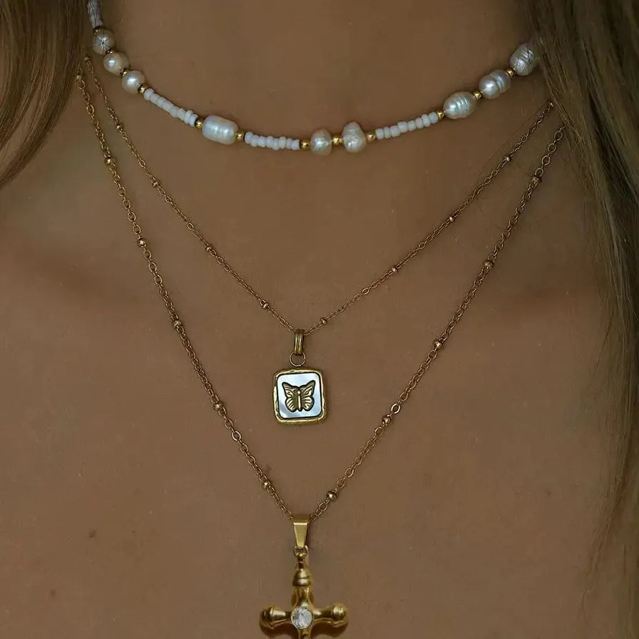 Thick Stainless Steel Cross Pendant Necklace for Women Crystal Bead Chain Choker 2025