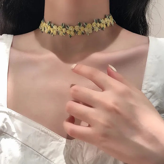 Lace Embroidery Flower Choker Necklace for Women Girls Fashion Accessory