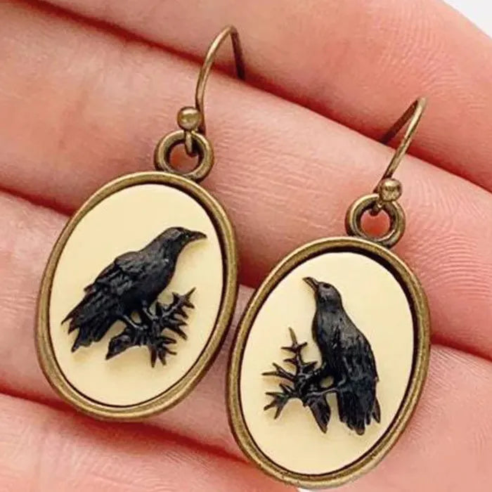 Retro Oval Black Resin Inlaid Pendant Drop Earrings Women’s Party Jewelry