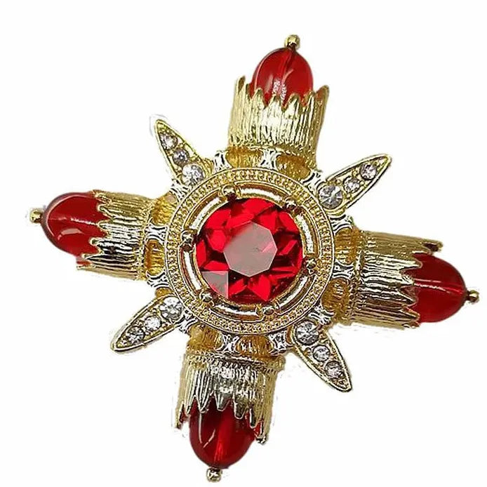 Retro Vintage Red Emerald Cross Brooch Pin Jewelry for Women