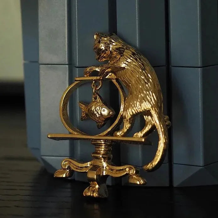 Vintage Cat Fishing Brooch Gold Plated Antique Jewelry Pin Gift for Women