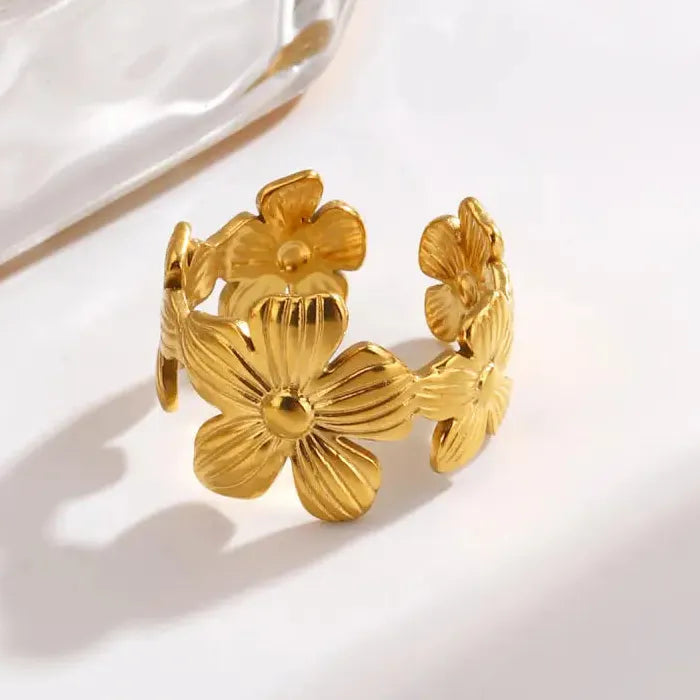 Adjustable Stainless Steel Flower Plant Ring for Women and Girls Jewelry