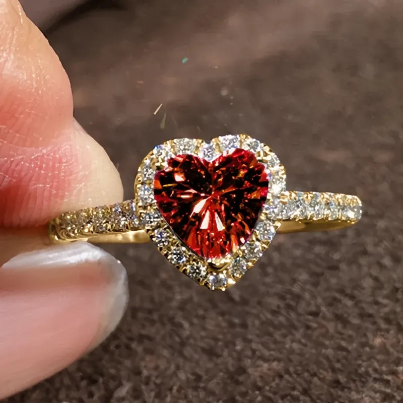 Aesthetic Heart Design Rings for Women Shiny Cubic Zirconia Brass Engagement Jewelry