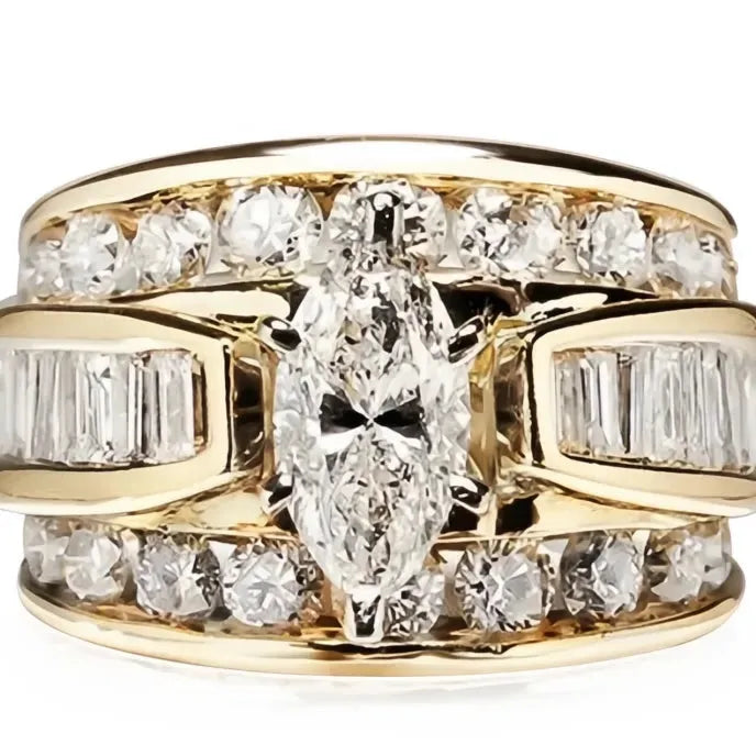 Luxury Marquise Cut Cubic Zirconia Brass Ring for Women Fashion Engagement Anniversary Jewelry