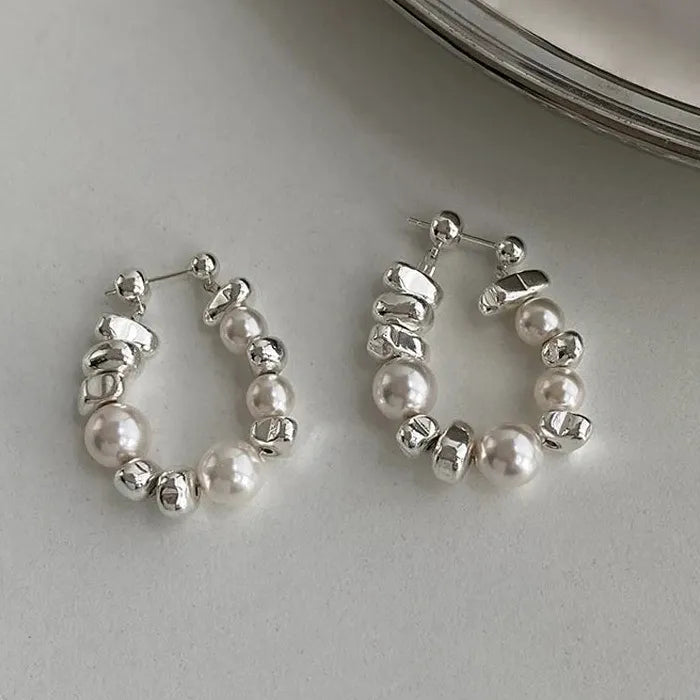 Vintage 925 Silver Needle Simulated Pearl Drop Earrings for Women