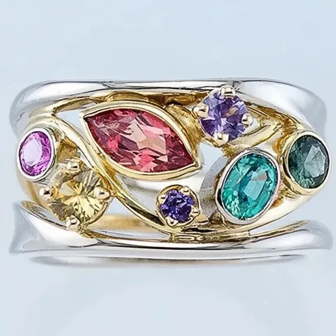 Vintage Marquise Purple CZ Prong Setting Brass Cocktail Ring Women Sizes 6-10