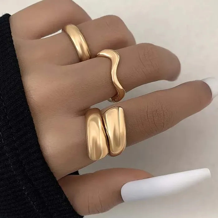 6Pcs Adjustable Gold Geometric Rings for Women Trendy Fashion Gifts