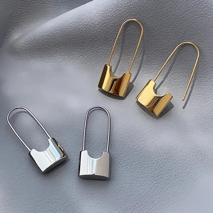 Chic Geometric Lock Drop Earrings for Women Silver Gold Plated Y2K Jewelry