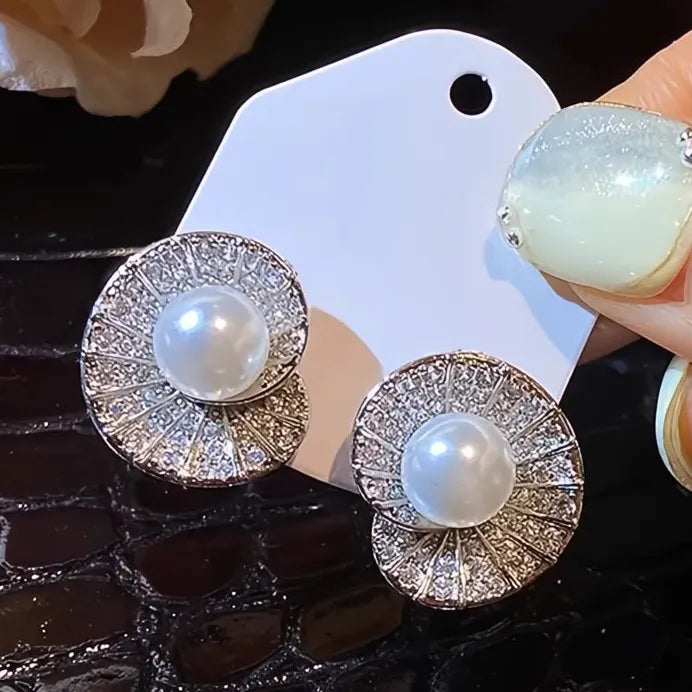 Iced Out CZ Simulated Pearl Stud Earrings for Women Bridal Jewelry