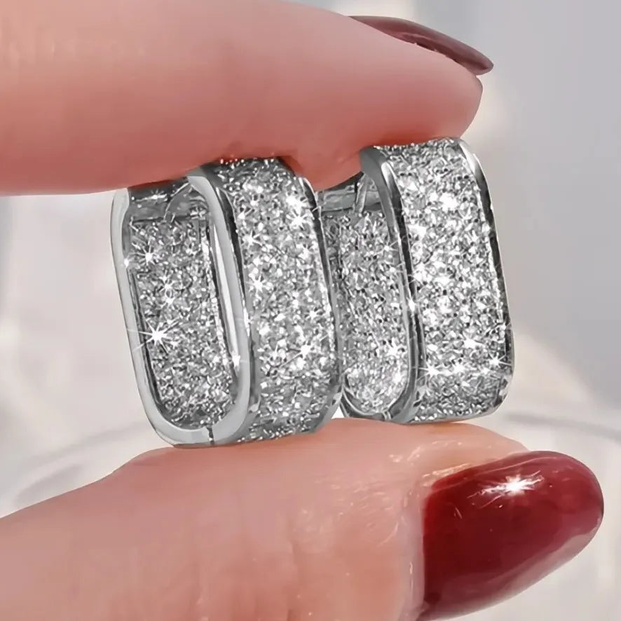 Bling Bling Cubic Zirconia Hoop Earrings for Women Luxury Gold Silver Fashion Jewelry
