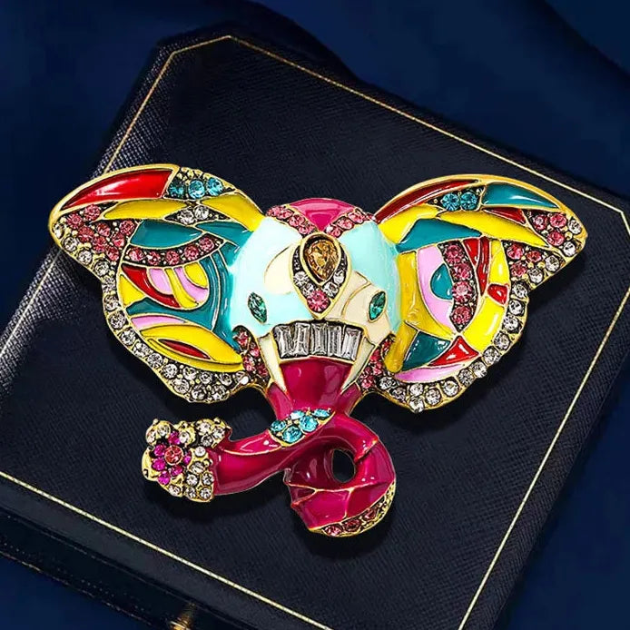 Vintage Colored Elephant Rhinestone Brooch for Women Stylish Accessory