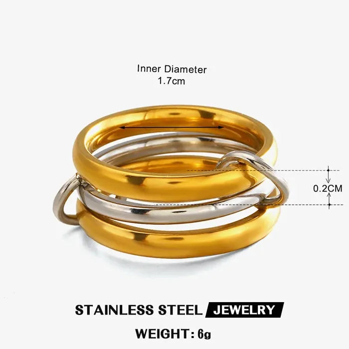 Stainless Steel Hip Hop Multi-Layer Geometric Circle Ring for Women Jewelry