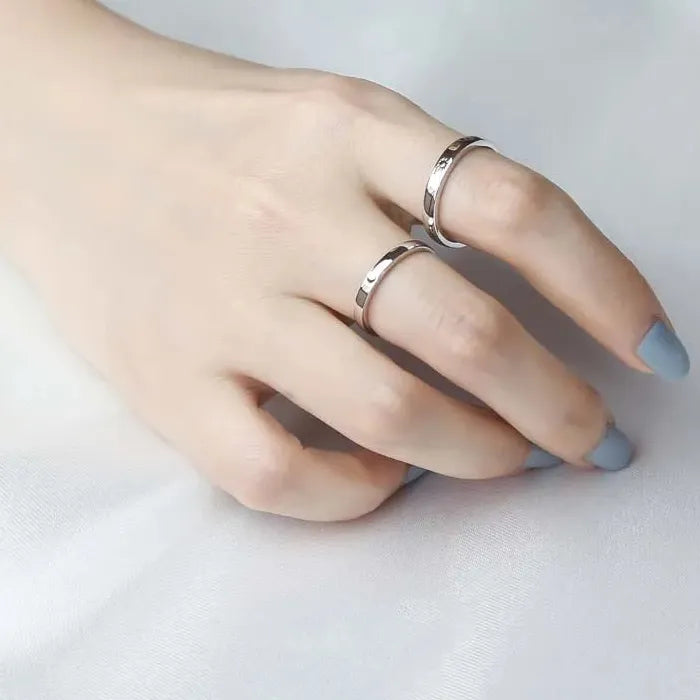 2Pcs Adjustable Silver Sun Moon Couple Heart Rings Set Gift Jewelry