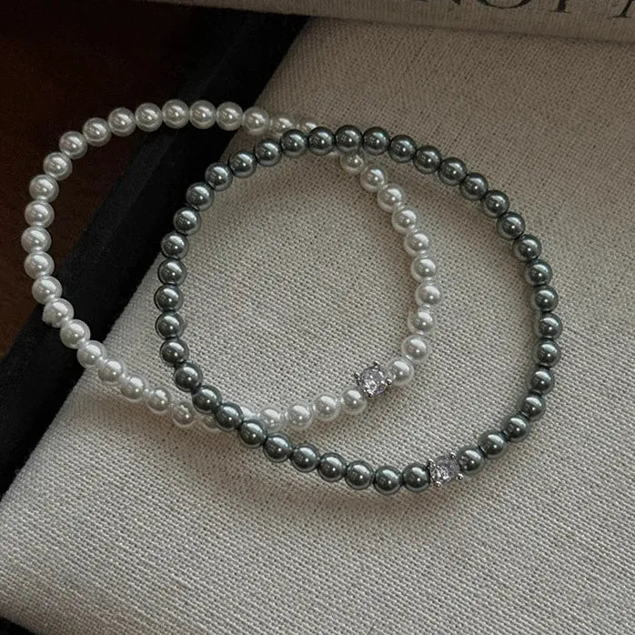 Romantic French Zircon Simulated Pearl Beaded Bracelet for Women Elegant Jewelry Gift