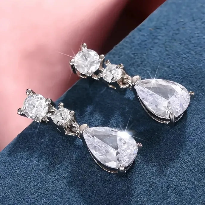 Elegant Women's Geometric Drop Earrings Copper Alloy Cubic Zirconia Fashion Jewelry